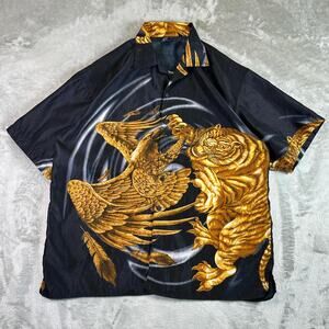 Y2K Tiger Eagle Claudio Nucci Graphic Button Up Shirt XL Bold All Over Print